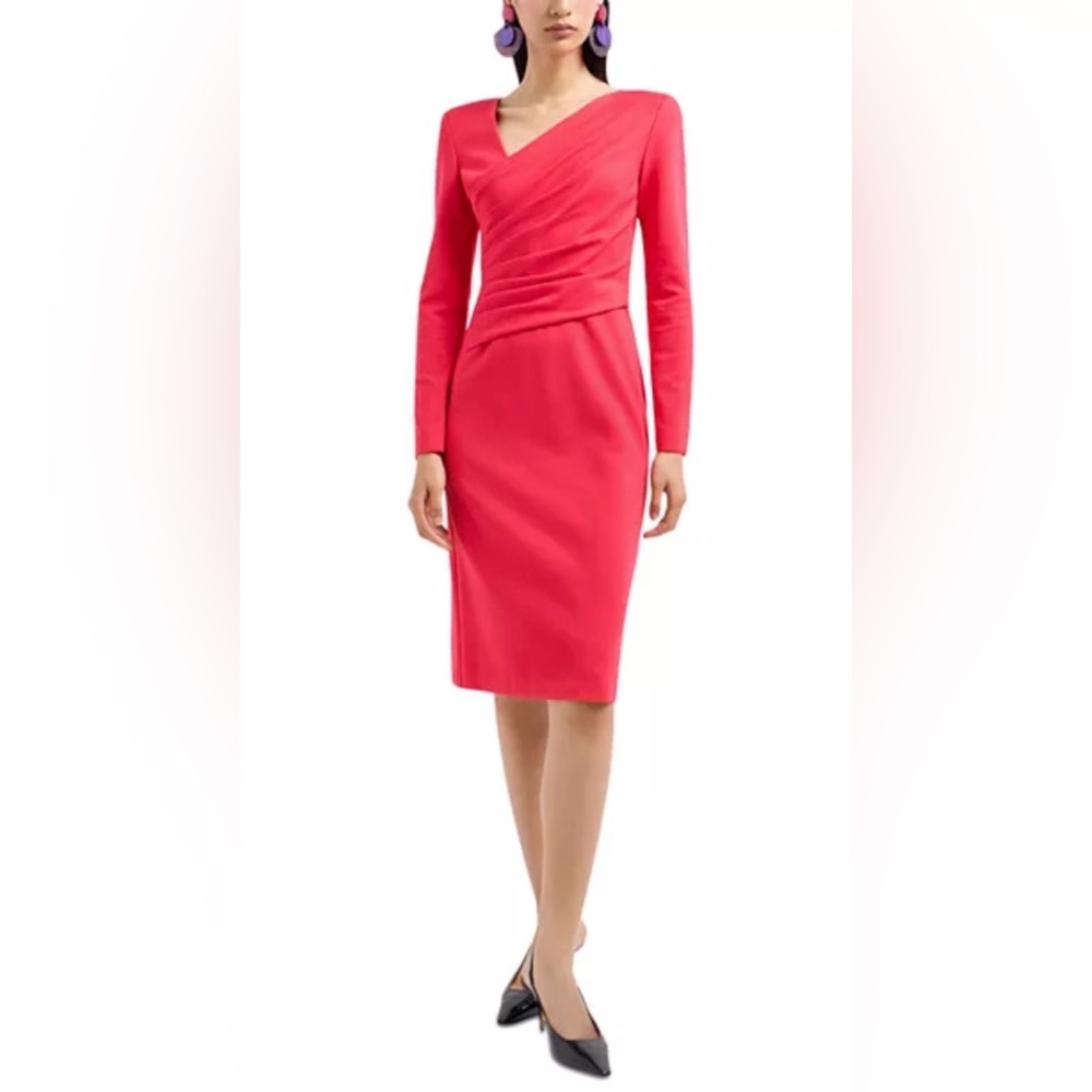 NEW EMPORIO ARMANI Sz 40 Raspberry Pink Faux Wrap Dress $568